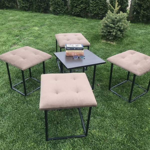 Пуф-трансформер 5 в 1 из велюра со столиком венге / коричневый 