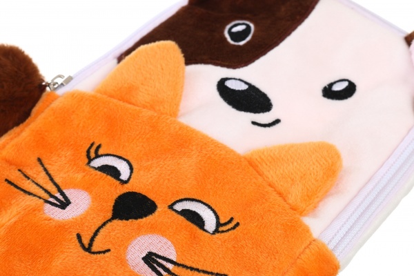 Пенал школьный Кот-пес 21x12 см бежевый с рисунком