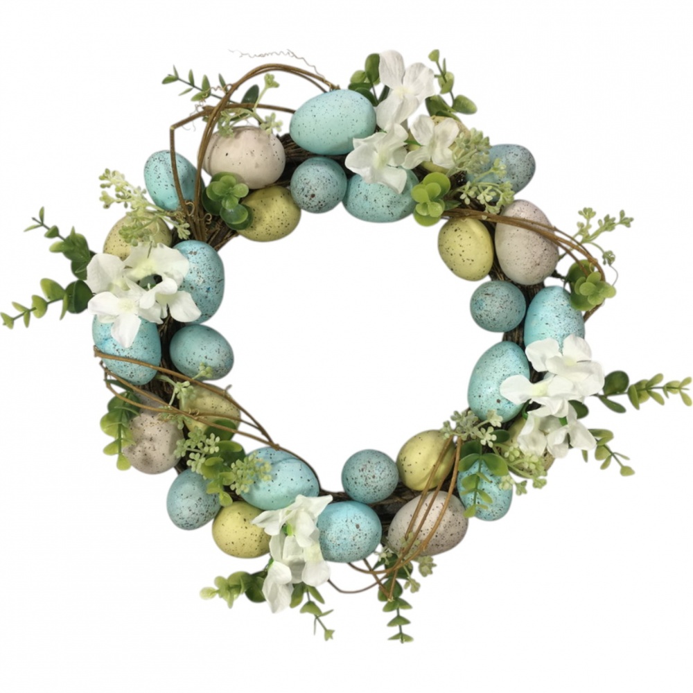 Вінок великодній з яйцями і квітами 35 см блакитний (FK21A460P)