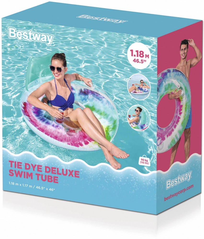 Круг надувной Bestway ø104 с подголовником и ручками Tie dye