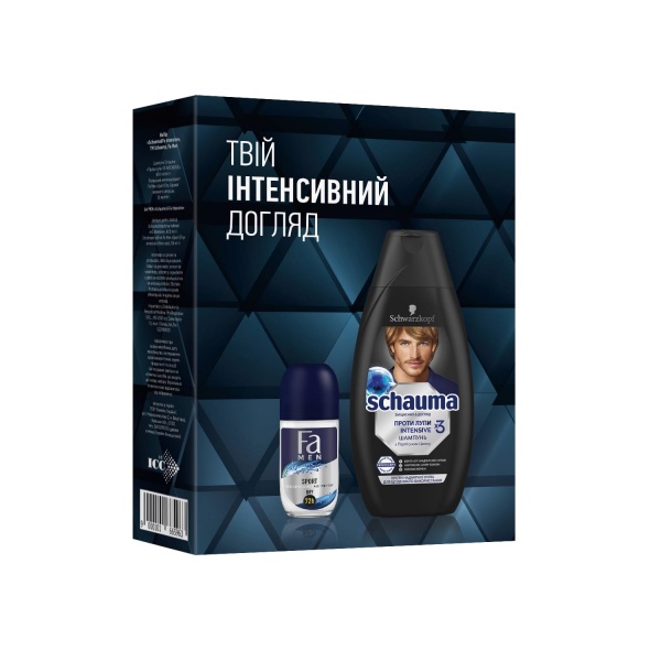 Набір подарунковий для чоловіків Fa Шампунь проти лупи 400 мл + Роликовий антиперспірант 50 мл