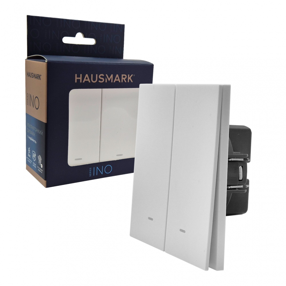 Выключатель двухклавишный HausMark INO с подсветкой белый LS- 2G LED-EU-White
