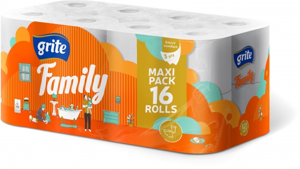 Туалетная бумага GRITE Family трехслойная 16 шт.