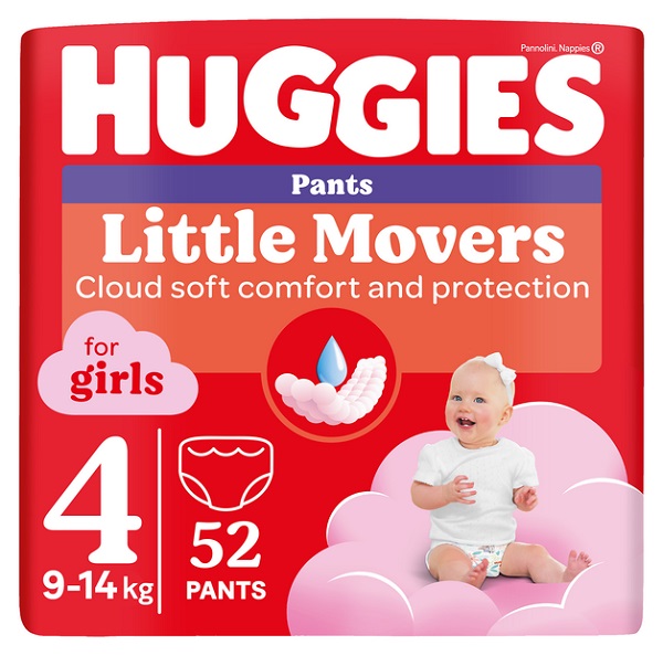 Подгузники-трусики Huggies Little Movers/Pants 4 для девочек 9-14 кг 52 шт.