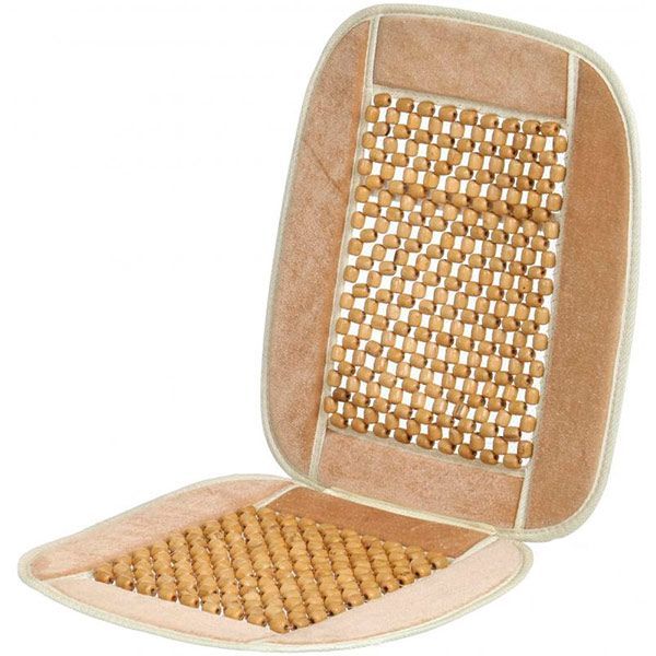 Накидка на сидіння велюровий вставка масажер на деревянных бусах 127x39 см CarCommerce бежевий