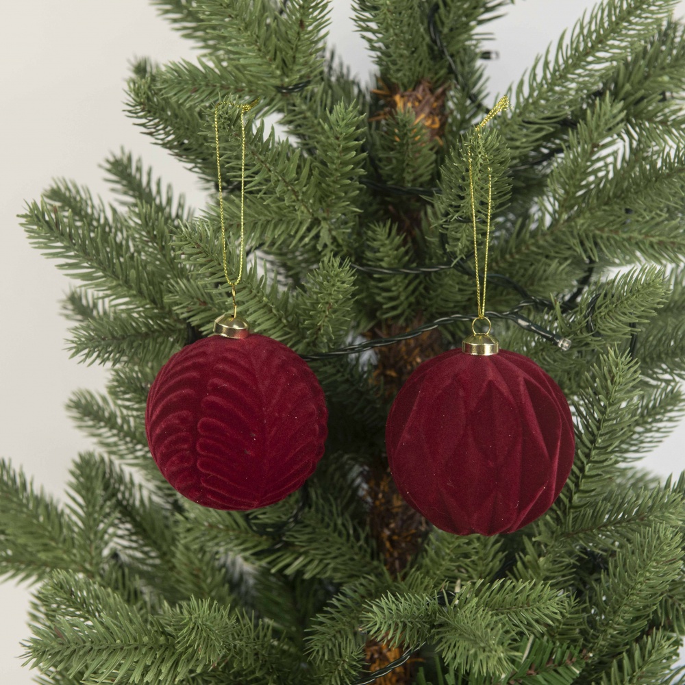 Шар пластиковый флокированный дизайн в ассортименте d 80 мм бордовый 25MSC-34