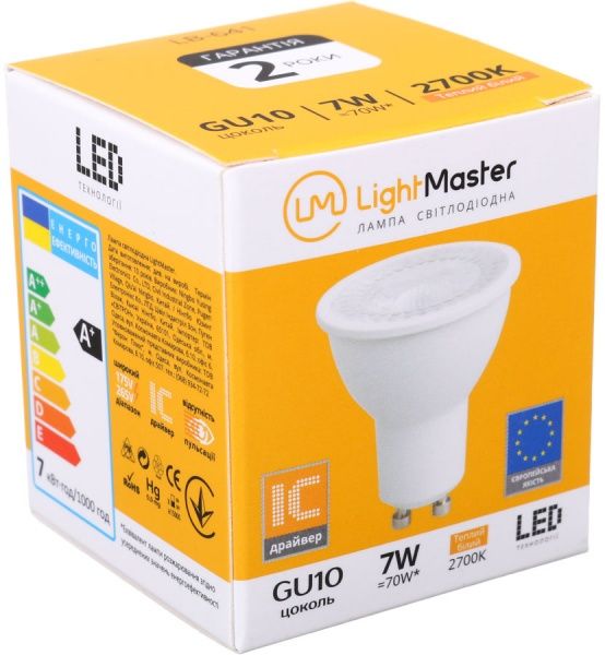 Лампа светодиодная LightMaster LB-641 7 Вт MR16 прозрачная GU10 220 В 2700 К 