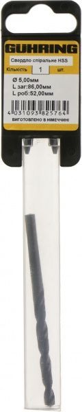 Сверло по металлу Guhring HSS 52x86 мм тип N 5 мм 322041983