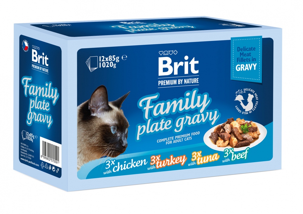 Набір корму для котів Brit Premium By Nature Сімейна тарілка в соусі 12 шт. x 85 г