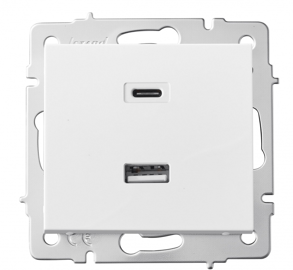 Механізм розетки USB + Type C Lezard Rain білий 703-0288-192TC
