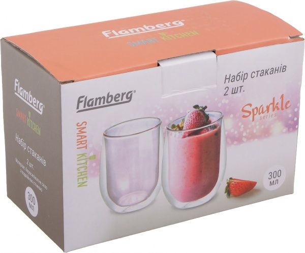Набор стаканов для латте Sparkle Pink 300 мл 2 шт. Flamberg Smart Kitchen 