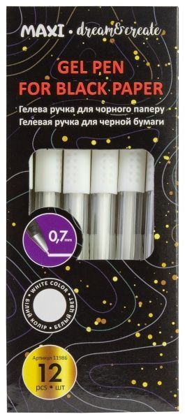 Ручка гелевая Maxi для черной бумаги белая MX11986 1шт. 