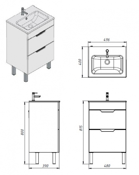 Тумба на ножках ЮВЕНТА Stefania - 50 белая с умывальником 