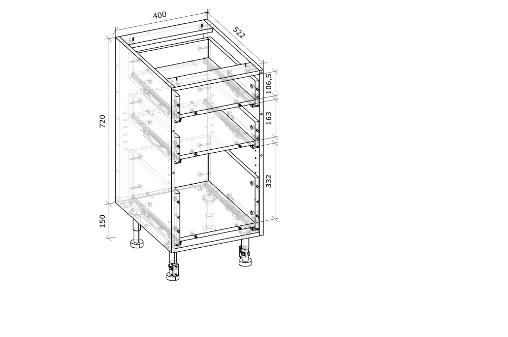 Тумба нижня Грейд з3-маящиками універсальначастковоговідкриттяQ-25 /Оптимум 400x870x522 мм сірий графіт