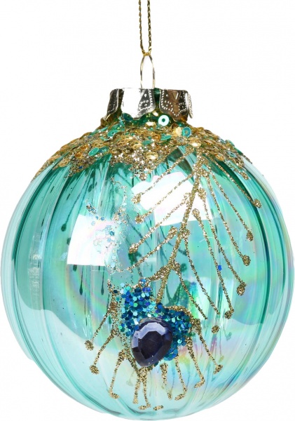 Шар новогодний Перья павлина в ассортименте 80 мм бирюзовый
