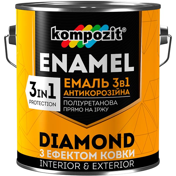 Емаль Kompozit антикорозійна 3 в 1 DIAMOND чорний металевий 0,65л