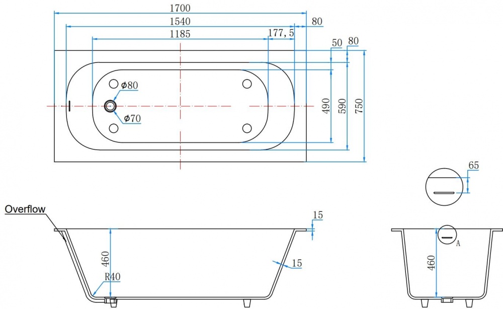 Ванна ScandiSPA 170х75 см EDDA из акрилового камня Corian