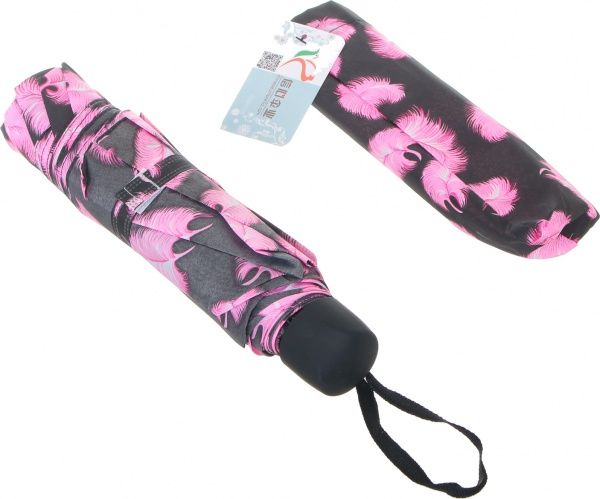 Зонт Перья, складной, полуавтомат розовый 