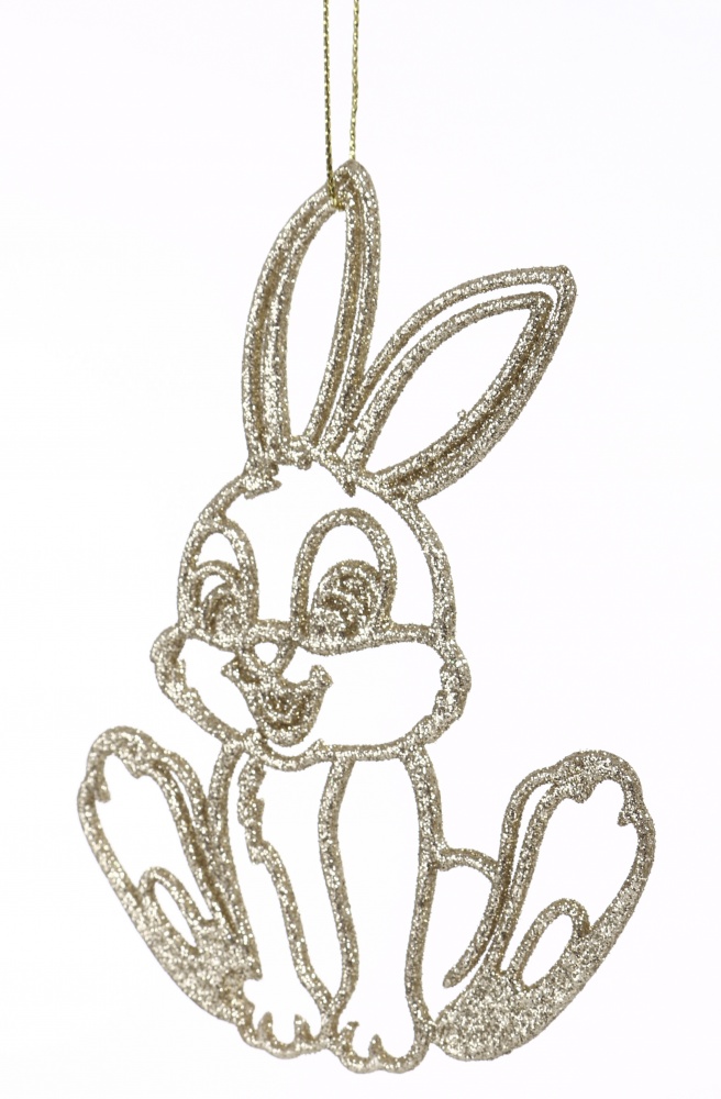 Подвеска Зайчик попрыгунчик золотистая присыпка 12 см золотистый