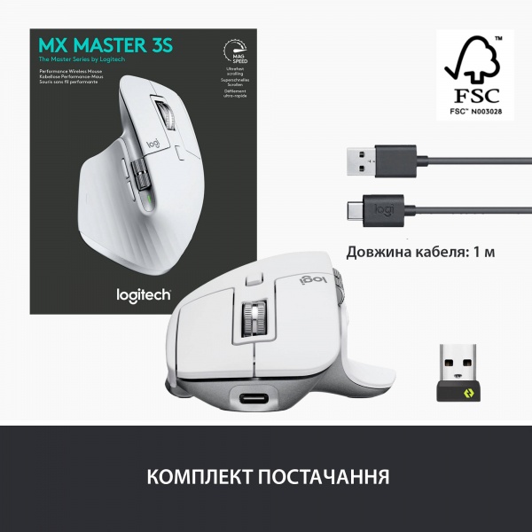 Мышка Logitech MX Master 3S Perfomance Wireless Mouse white (910-006560) 