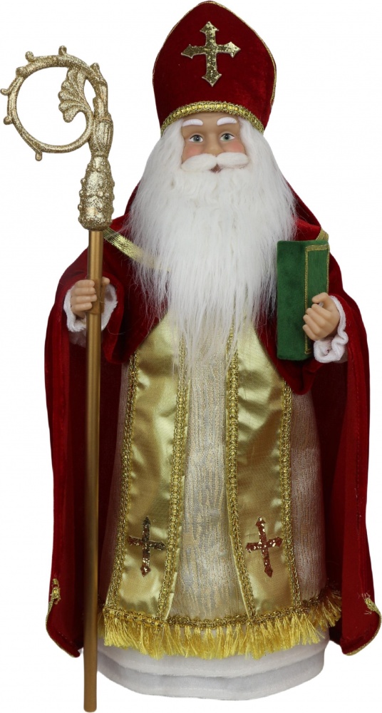 Декорация рождественская Николай с посохом красно-золотой 53 см