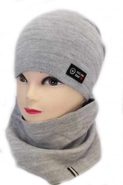 Комплект шапка + снуд для мальчиков Kraft+ р.52-54 светло-серый меланж 2379 