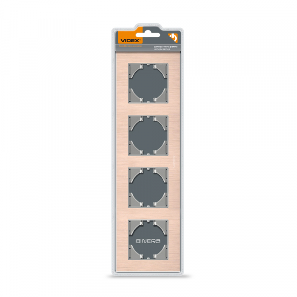 Рамка четырехместная Videx Binera горизонтальная медный VF-BNFRA4H-CP