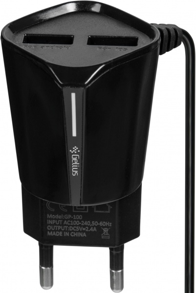 Сетевое зарядное устройство Gelius Pro Edition Auto ID 2USB с кабелем Apple Lightning 2.4A Black 