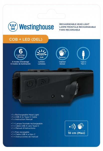 Фонарь налобный Westinghouse LED+COB аккумуляторный с сенсором WF218-DB