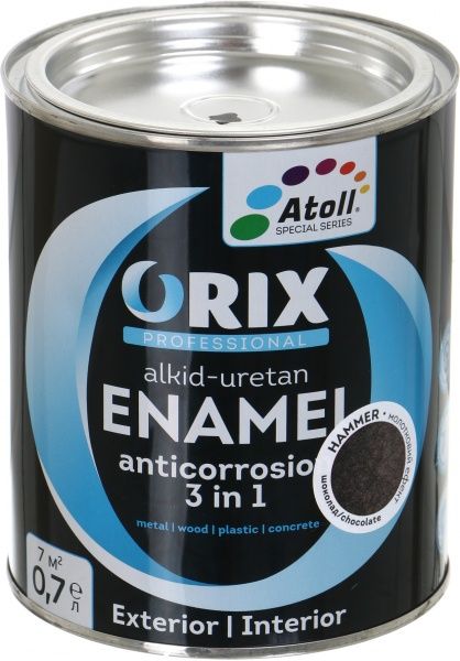 Эмаль Atoll ORIX HAMMER 3 в 1 антрацит глянец 0,7л