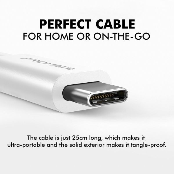 Кабель Promate USB Type-C – USB 0,25 м білий (powerbeam-25c.white) 