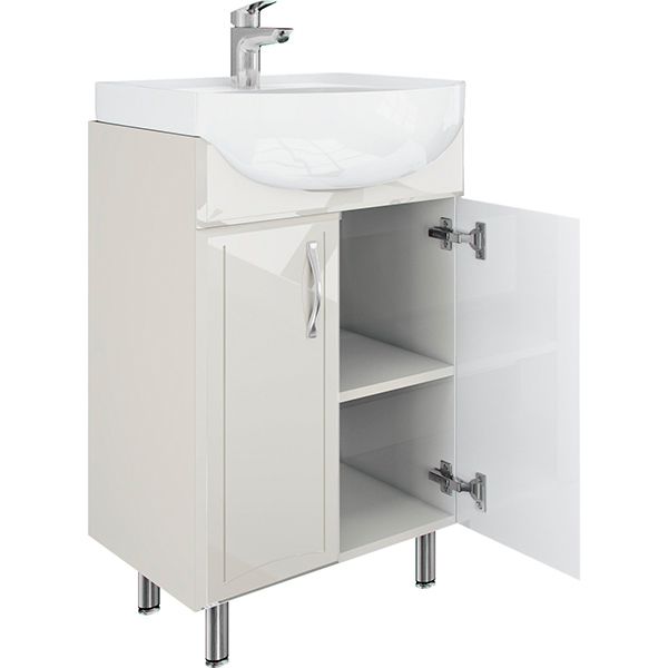 Тумба Water House Прайм 55 МДФ белый глянец под умывальник Солас 55