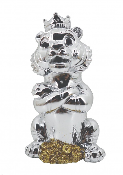 Сувенир новогодний Jiamei Group копилка тигр с короной серебряный 13 см 