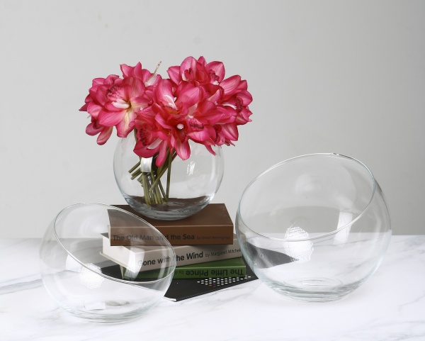 Ваза-акваріум зі скошеним краєм скляна d25 21,5 см прозора 