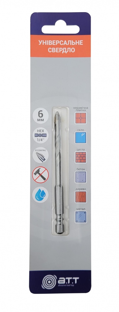 Сверло универсальное A.T.T. с эксцентриковым острием 6 мм 1/4
