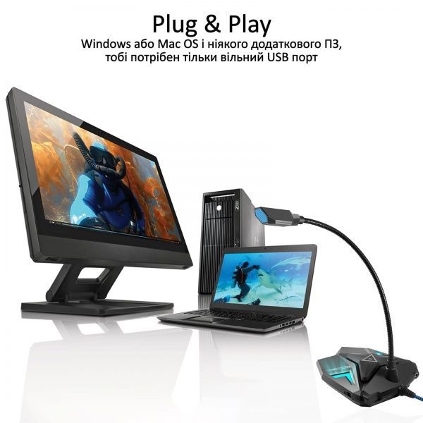 Мікрофон Promate Streamer LED, USB Blue