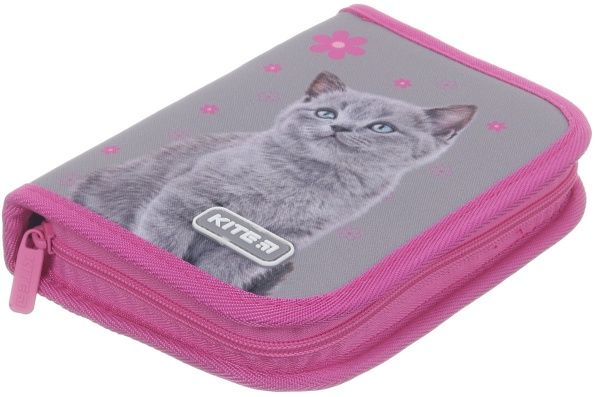 Пенал шкільний без наповнення K19-622-13 Kitty KITE сірий із рожевим