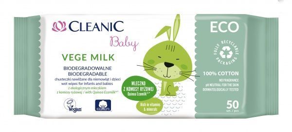 Детские влажные салфетки Cleanic Eco Baby Vege Ecomilk 0+ 50 шт.