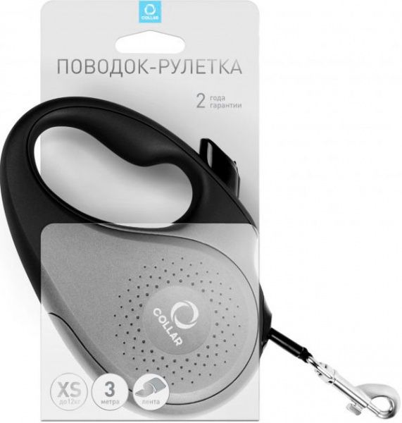 Поводок-рулетка Collar для собак XS 12 кг 3 м лента черный