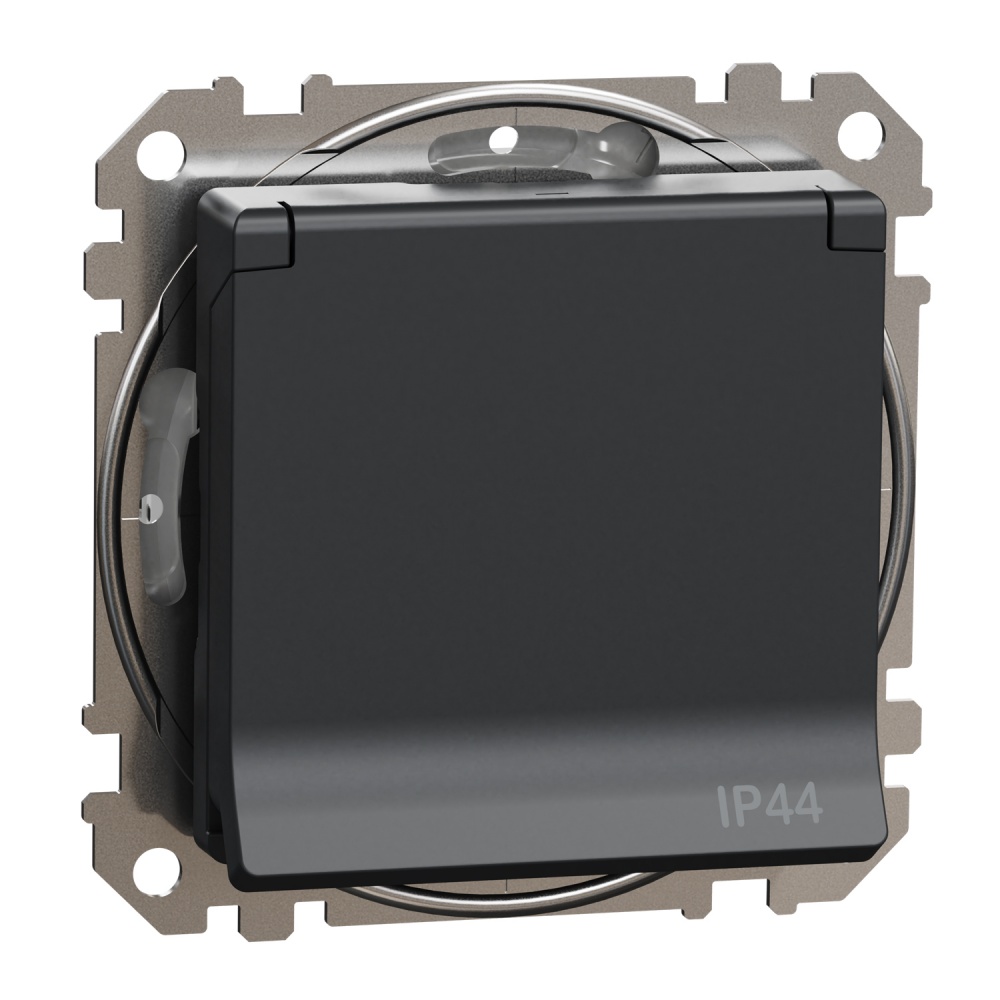 Розетка силова із заземленням Schneider Electric Sedna Design зі шторками з кришкою чорний SDD214024