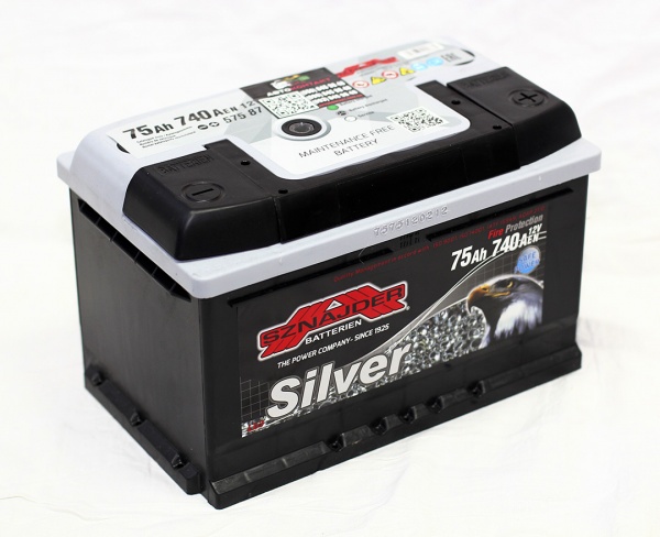 Аккумулятор автомобильный SZNAJDER SILVER 75Ah 740A 12V «+» справа