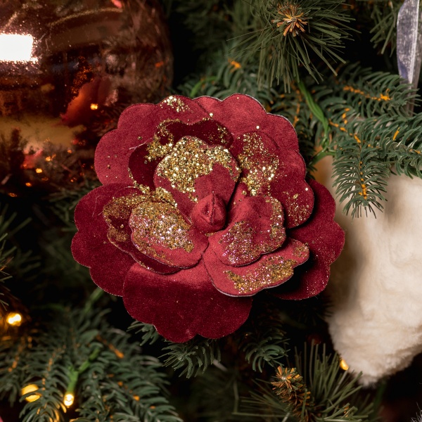 Цветок декоративный YES! Fun Роза рождественская темно-красная 12 см 973597