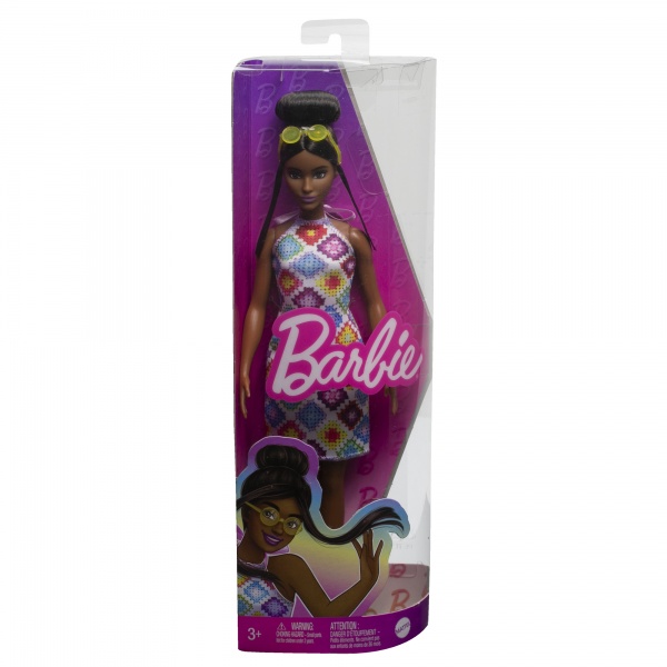 Кукла Barbie Модница в платье с узором в ромб HJT07
