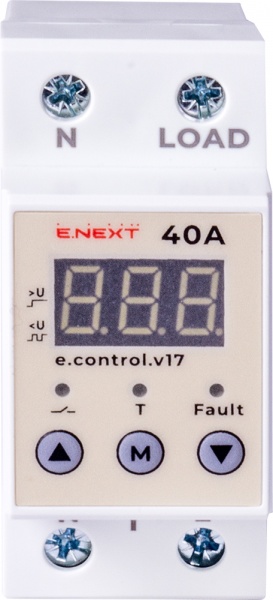 Реле напряжения E.NEXT однофазное 40А с индикацией e.control.v17 p0690027
