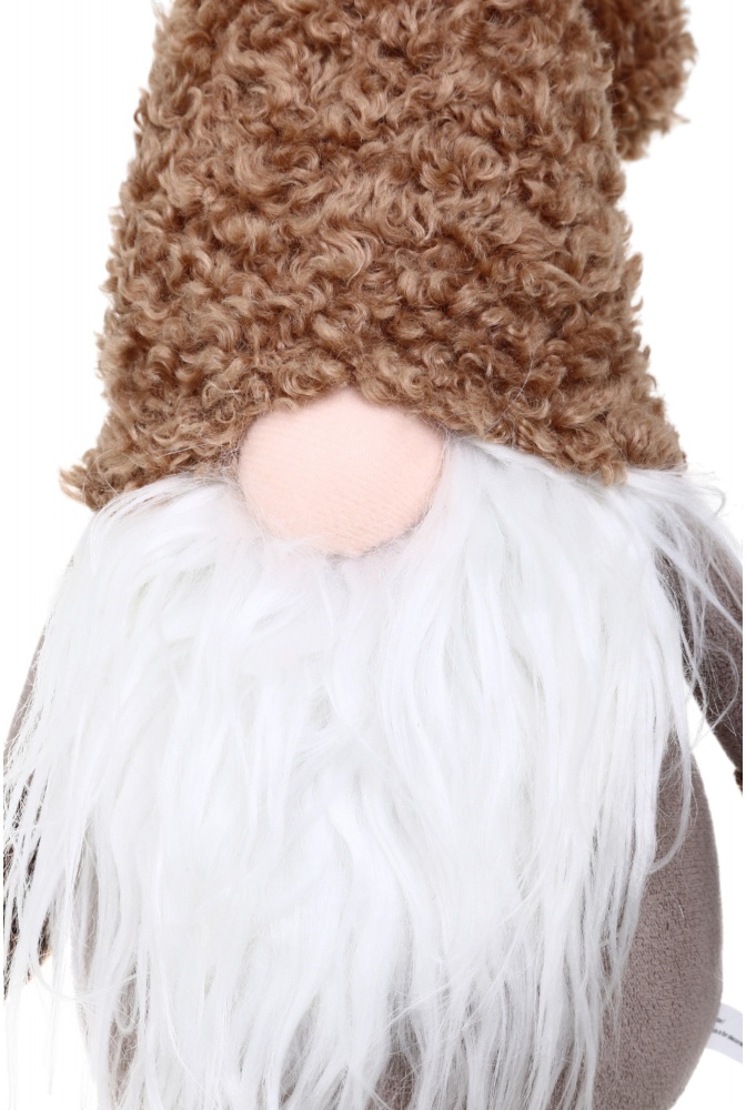 Декорация новогодняя гном стоящий бежево-коричневый 16х56 см