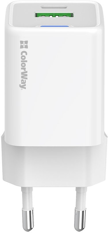 Мережевий зарядний пристрій ColorWay GaN Mini 35W PD Port PPS USB (Type-C PD + USB QC4.0) білий (CW-CHS055PD-WT)