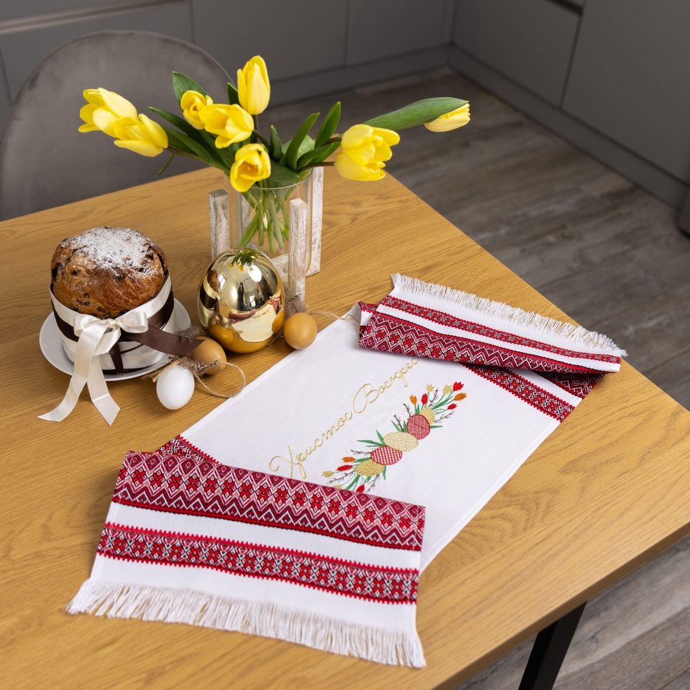 Полотенце пасхальное 707-25/00 33x83 см Эдельвика белый/красный