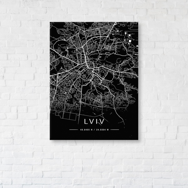 Постер Lviv Black Map 50x65 см Brushme 