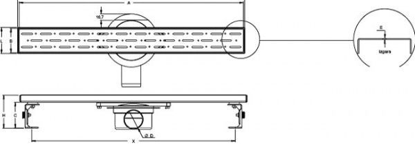 Душовий канал MAXIFLOW з горизонтальним фланцем Standart 33 см решітка Дощ