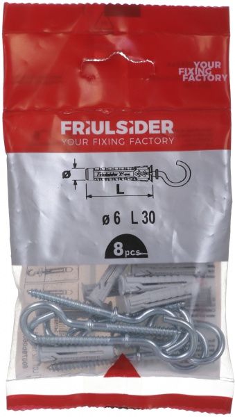 Дюбель универсальный с C-крюком 6x30 мм 8 шт. Friulsider